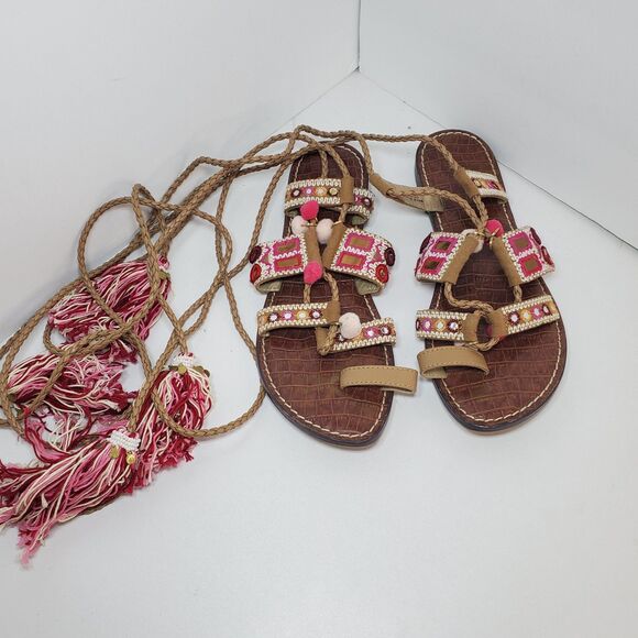 Sam Edelman Gretchen Boho Gladiator Tassle Sandal Pink Mixed Womens 9 Festival - Picture 7 of 8